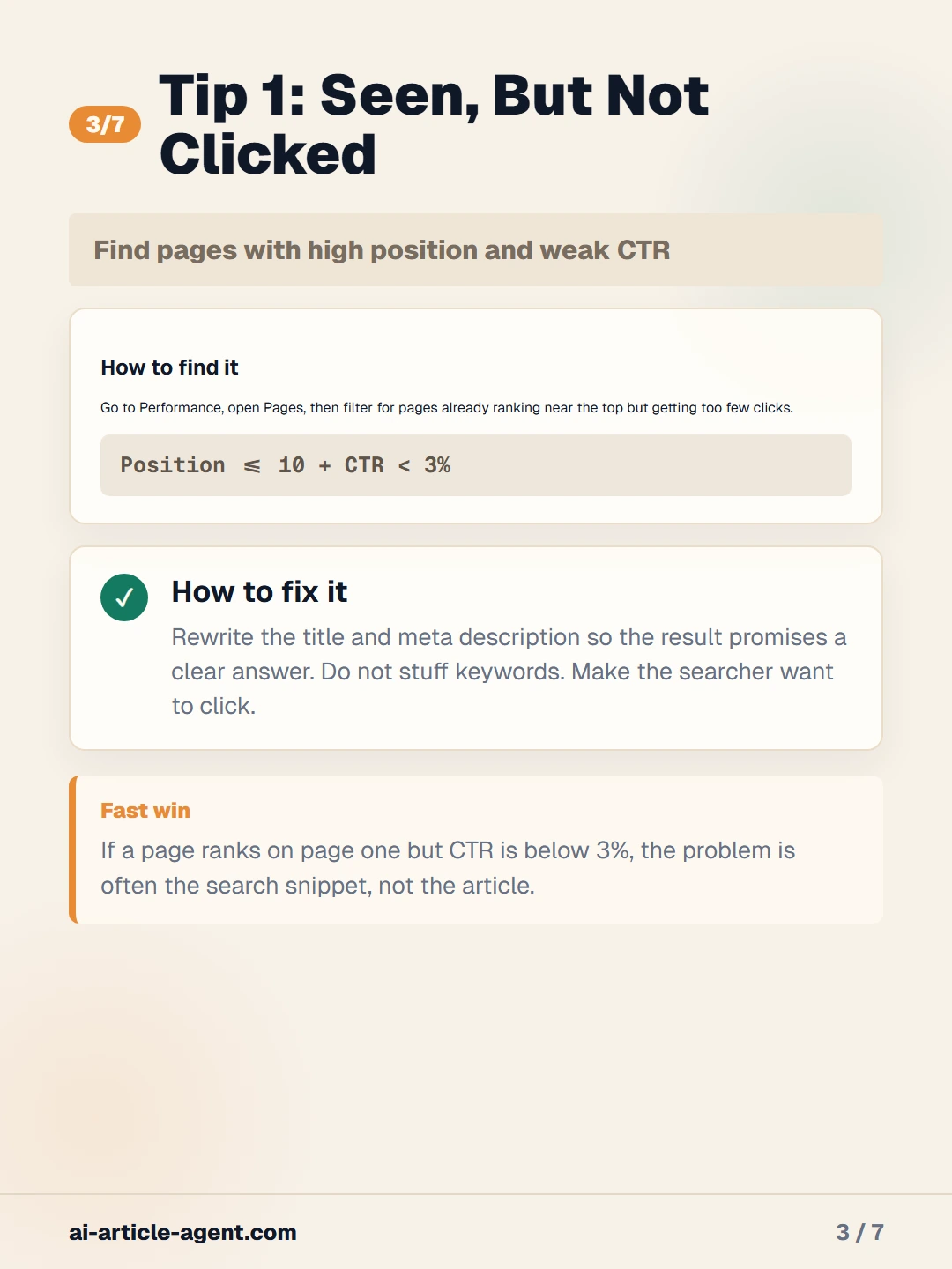 Find page one URLs with low CTR